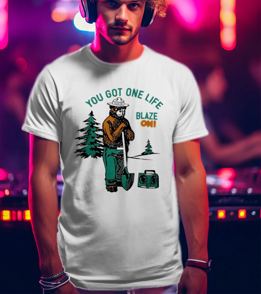You Got One Life Blaze On Smokey Bear Retro Forest T-Shirt