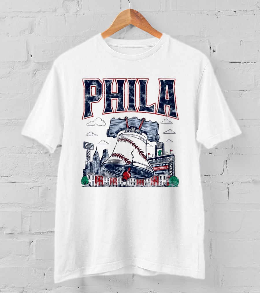 Phila Liberty Bell Baseball Fusion With Philly Sports Stadium Vintage Look T-Shirt