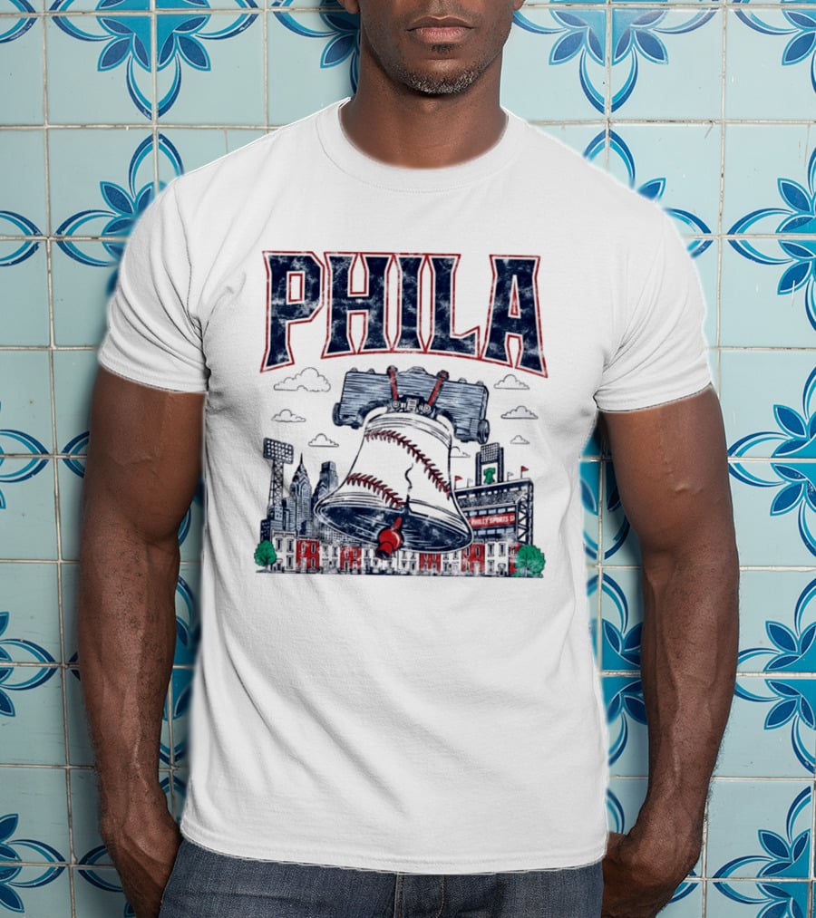 Phila Liberty Bell Baseball Fusion With Philly Sports Stadium Vintage Look T-Shirt