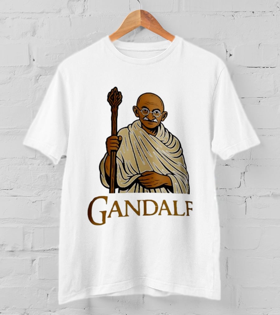 Mahatma Gandhi Gandalf Wizard Staff T-Shirt