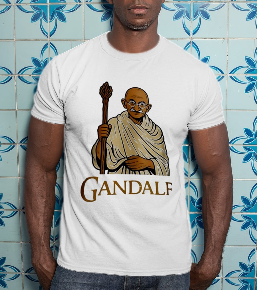 Mahatma Gandhi Gandalf Wizard Staff T-Shirt