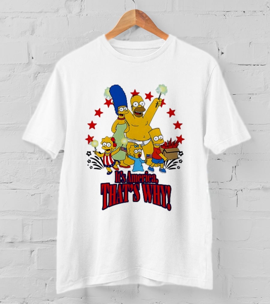 Simpsons Family It's America That's Why Fireworks Celebration Stars T-Shirt