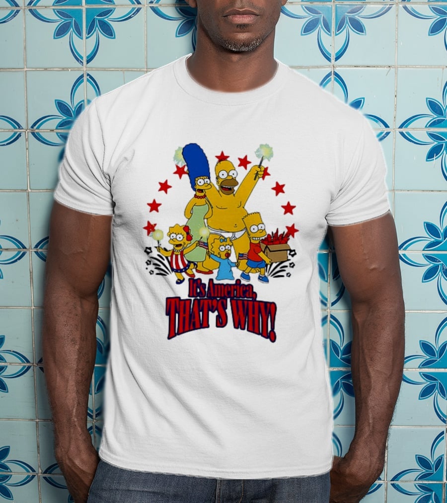 Simpsons Family It's America That's Why Fireworks Celebration Stars T-Shirt