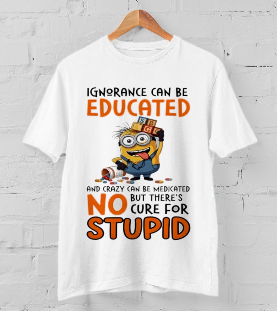 Minion Despicable Me Ignorance Can Be Educated Crazy Medicated No Cure Stupid T-Shirt