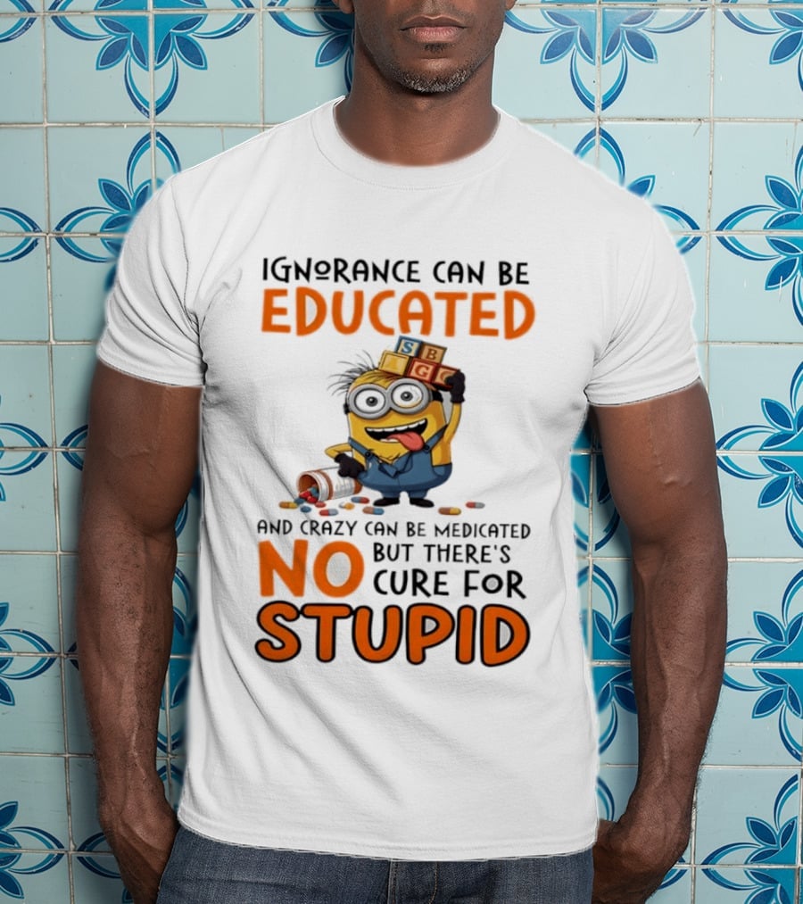 Minion Despicable Me Ignorance Can Be Educated Crazy Medicated No Cure Stupid T-Shirt
