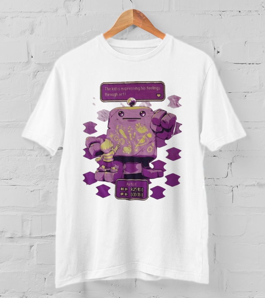 The Kid Is Expressing His Feelings Through Art With Purple Robot T-Shirt