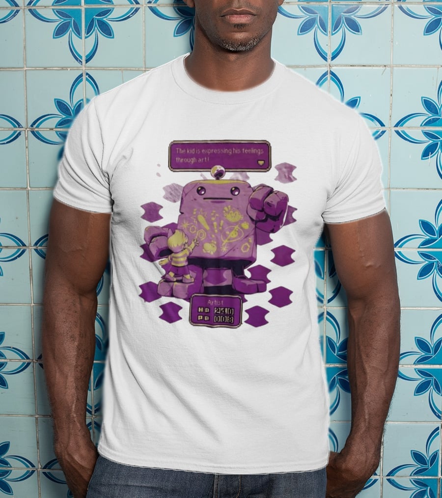 The Kid Is Expressing His Feelings Through Art With Purple Robot T-Shirt