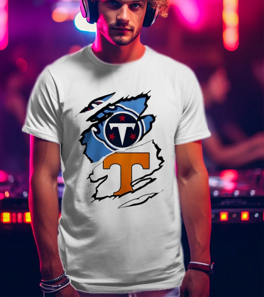 TN State Pride Torn Tennessee Titans Volunteers T-Shirt