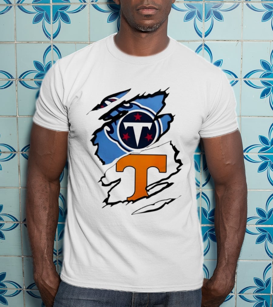 TN State Pride Torn Tennessee Titans Volunteers T-Shirt