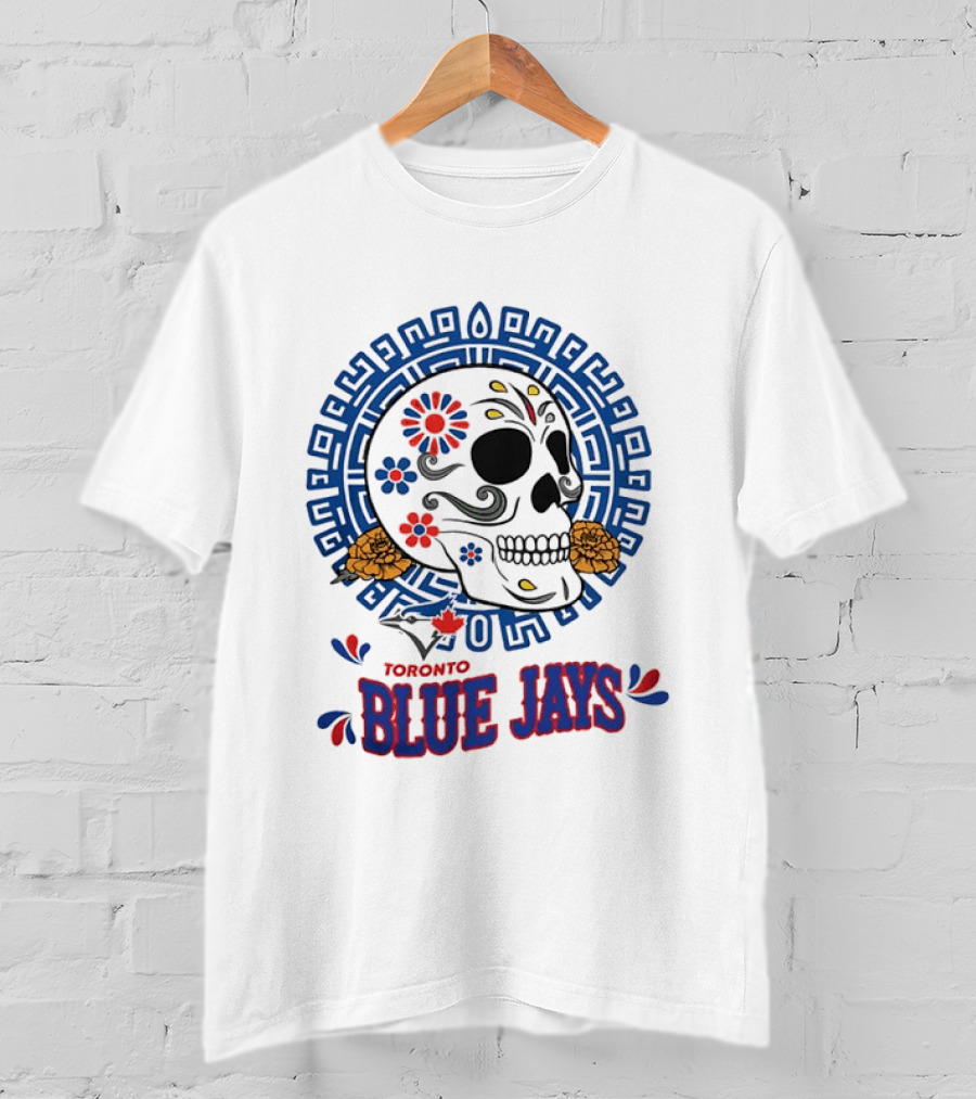 Toronto Blue Jays Dia De Los Muertos Sugar Skull Floral Motif T-Shirt