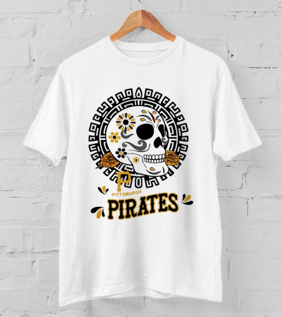 Pittsburgh Pirates Dia De Los Muertos Sugar Skull Art MLB Fan T-Shirt
