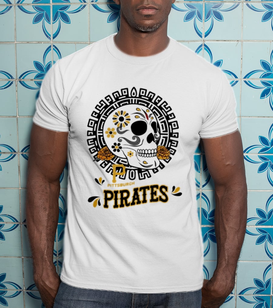 Pittsburgh Pirates Dia De Los Muertos Sugar Skull Art MLB Fan T-Shirt