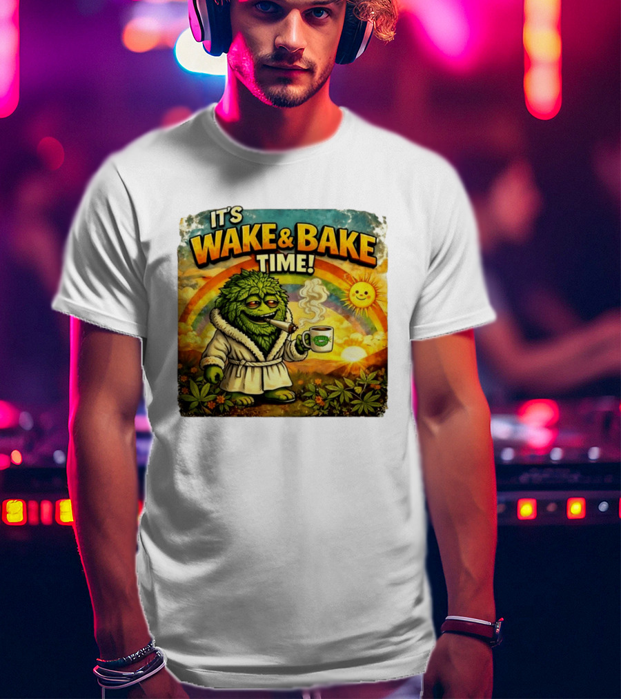 It's Wake And Bake Time Chief Greenbud Smoking Rainbow Sun Cannabis T-Shirt