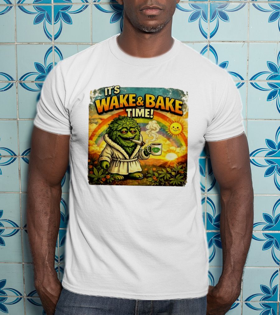It's Wake And Bake Time Chief Greenbud Smoking Rainbow Sun Cannabis T-Shirt