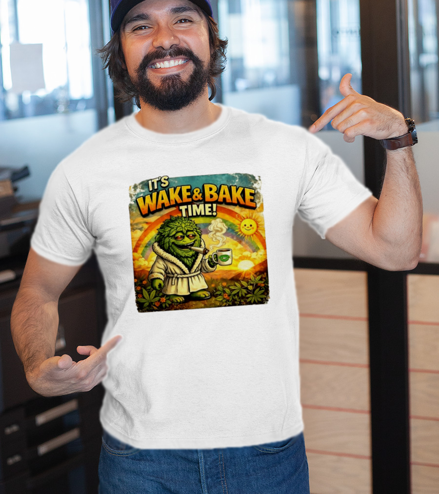 It's Wake And Bake Time Chief Greenbud Smoking Rainbow Sun Cannabis T-Shirt
