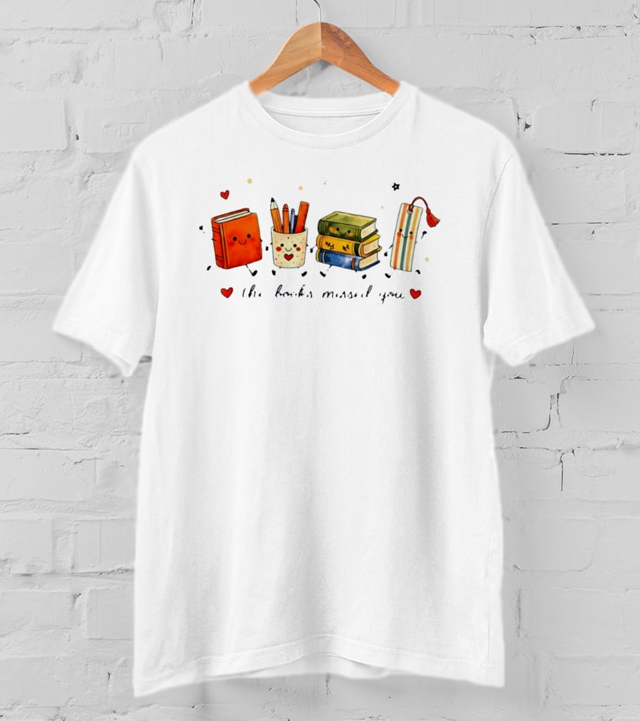 The Books Missed You Cute Reading Theme With Smiling Stationery T-Shirt