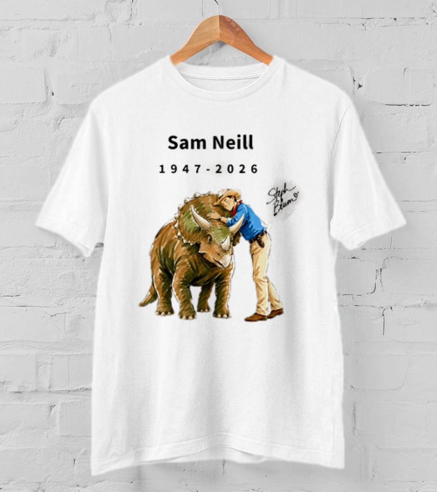 Sam Neill 1947 2026 Jurassic Park Iconic Triceratops Scene T-Shirt