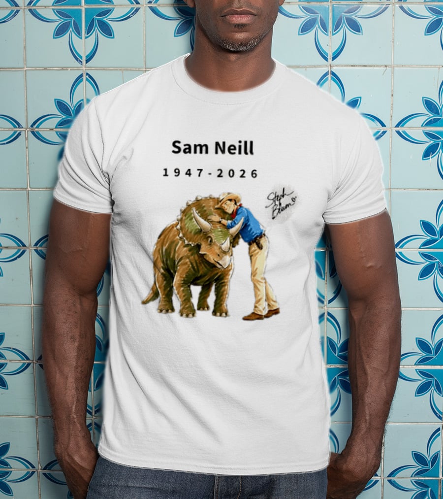 Sam Neill 1947 2026 Jurassic Park Iconic Triceratops Scene T-Shirt