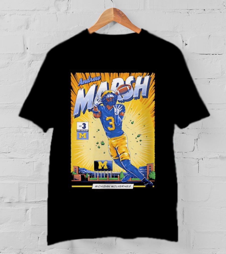 Andrew Marsh Michigan Wolverines Football Player Number 3 Comic T-Shirt