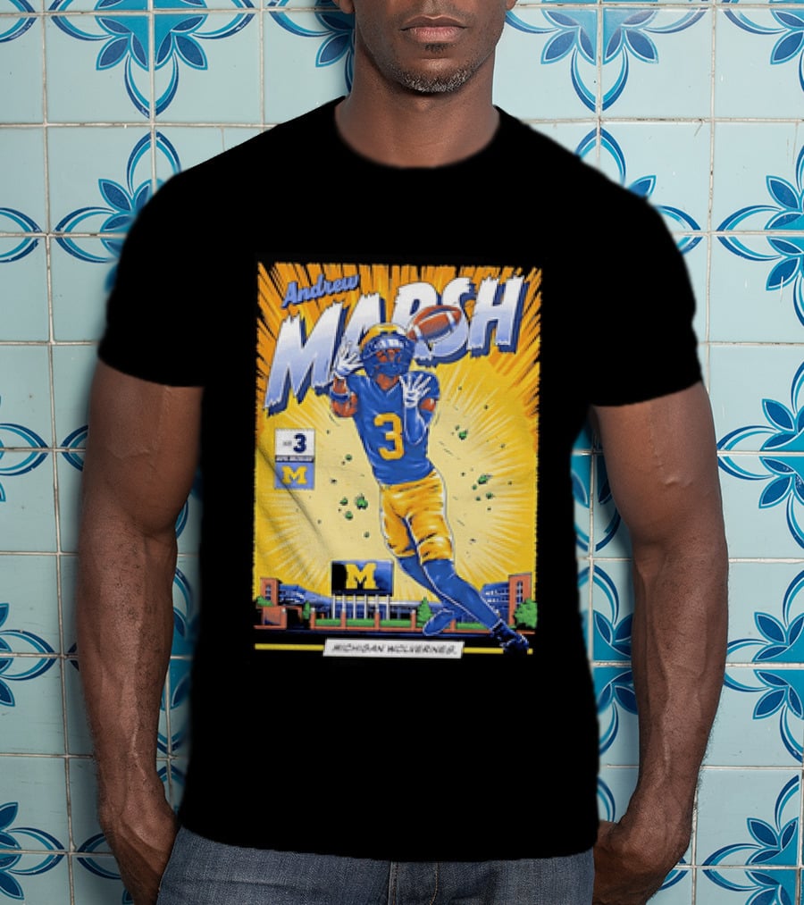 Andrew Marsh Michigan Wolverines Football Player Number 3 Comic T-Shirt