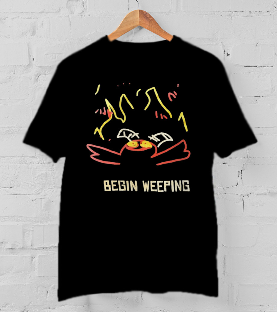 Begin Weeping Cartoon Crab With Fireworks T-Shirt