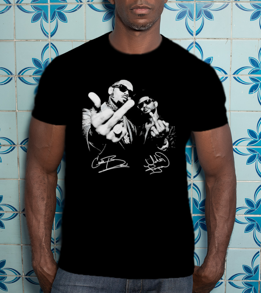 Chris Brown Usher R And B Music Middle Finger Sign Autograph T-Shirt