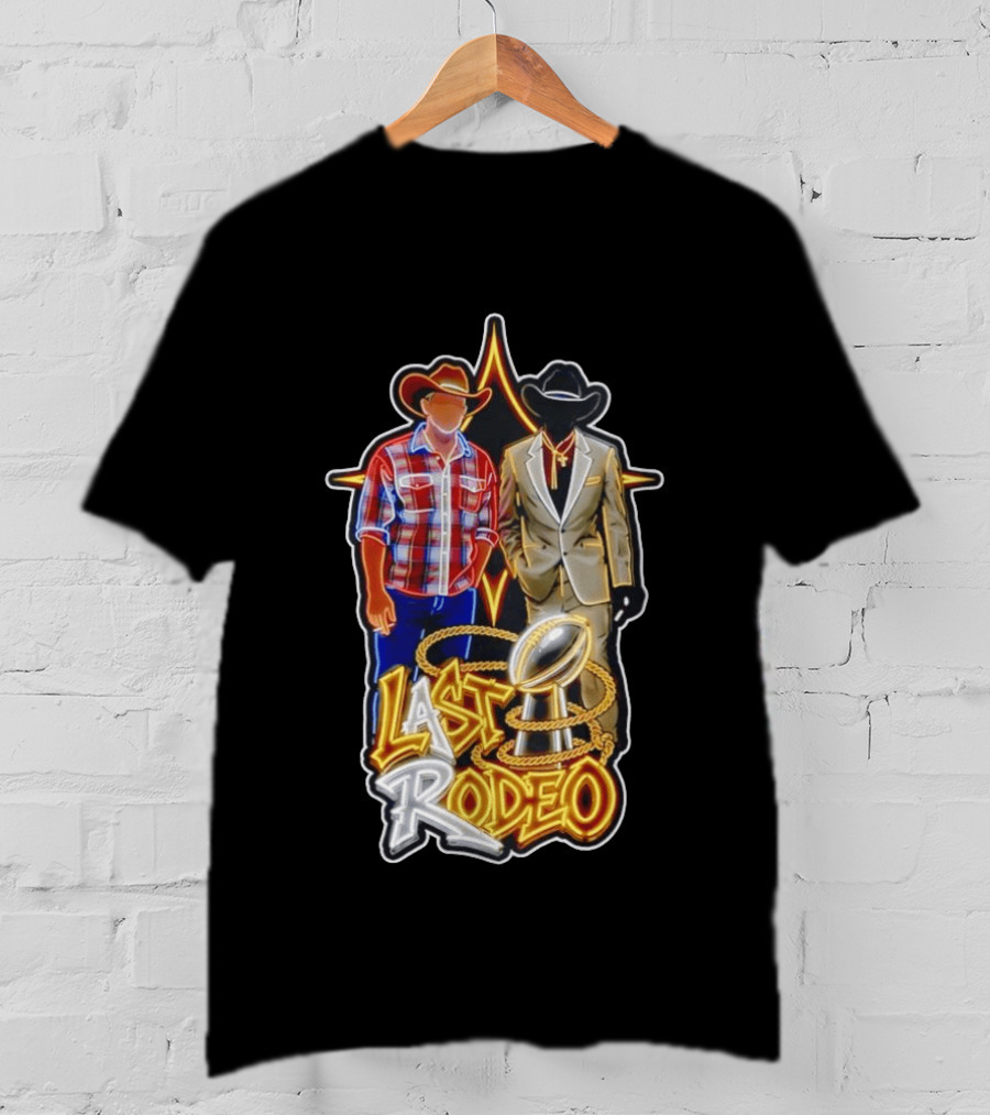 Last Rodeo Cowboy Gentleman With Football Trophy Plaid And Suit Styles T-Shirt