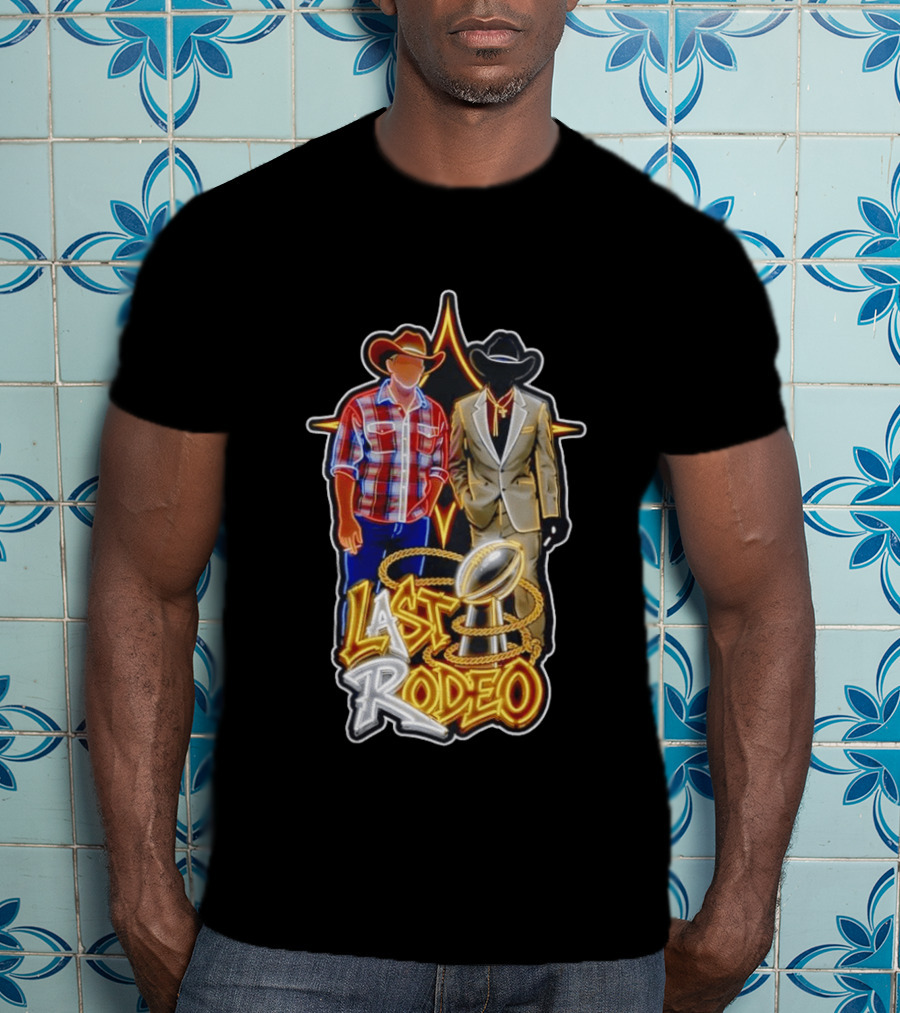 Last Rodeo Cowboy Gentleman With Football Trophy Plaid And Suit Styles T-Shirt