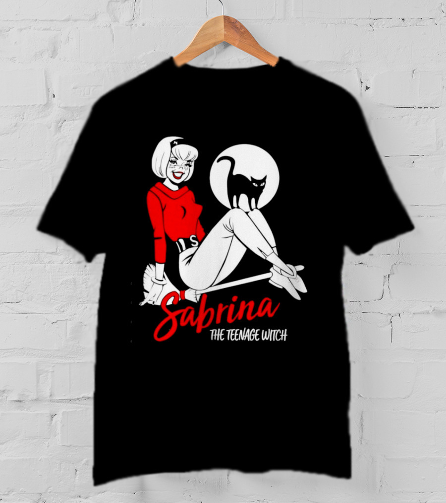 Sabrina The Teenage Witch Salem Cat Vintage Style Broomstick T-Shirt