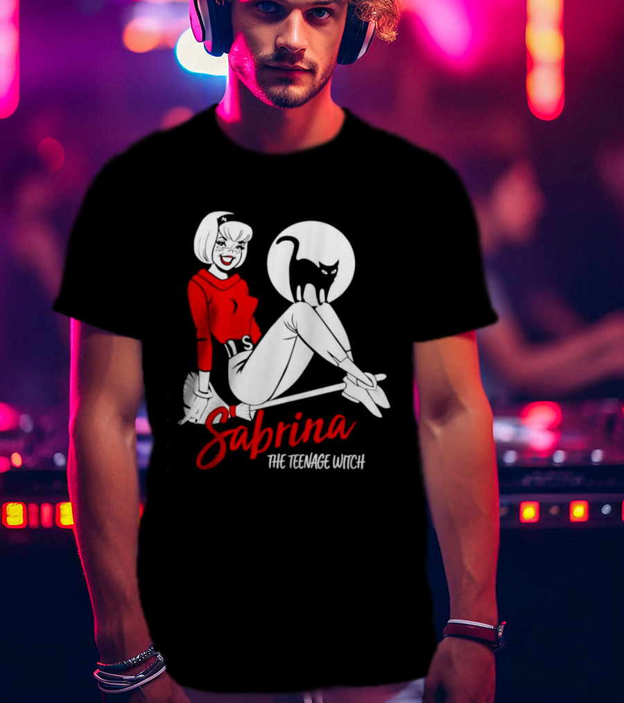 Sabrina The Teenage Witch Salem Cat Vintage Style Broomstick T-Shirt
