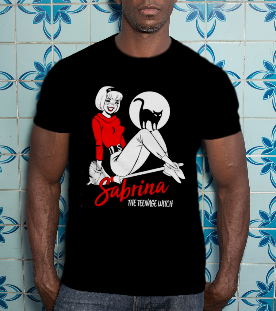 Sabrina The Teenage Witch Salem Cat Vintage Style Broomstick T-Shirt