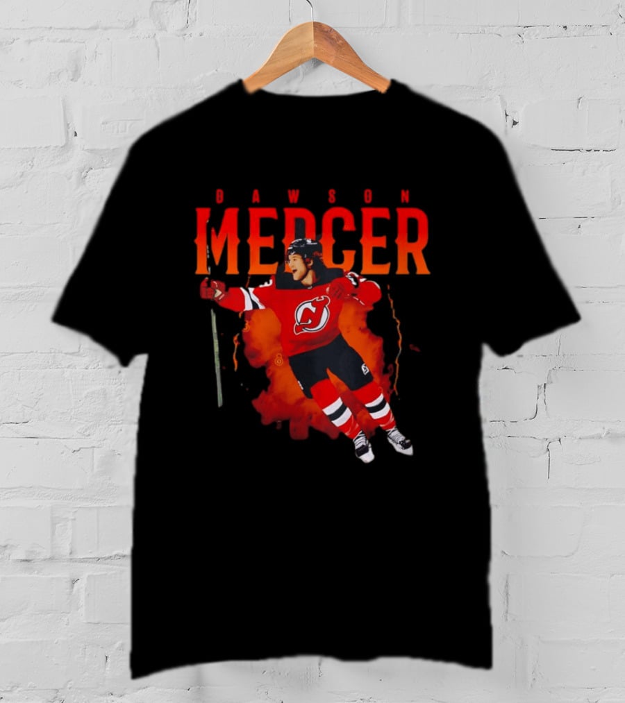 Dawson Mercer New Jersey Devils Celebration Hockey Player Image T-Shirt