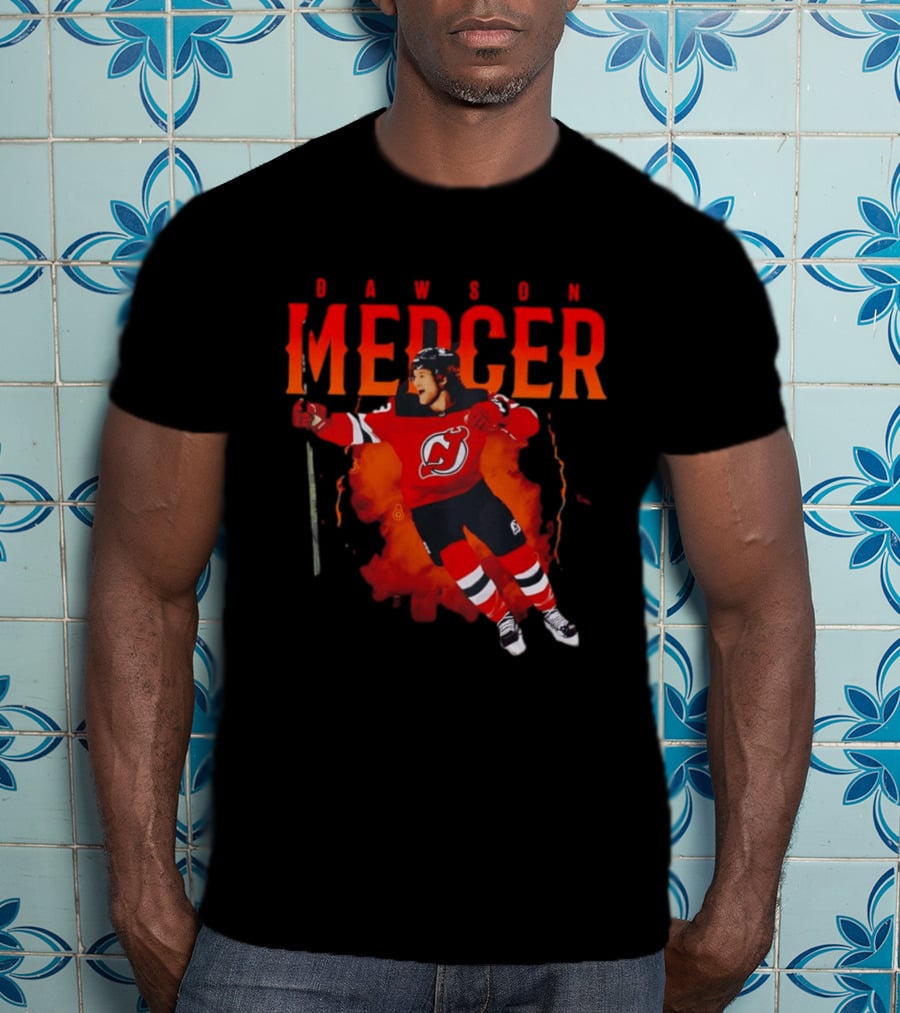 Dawson Mercer New Jersey Devils Celebration Hockey Player Image T-Shirt