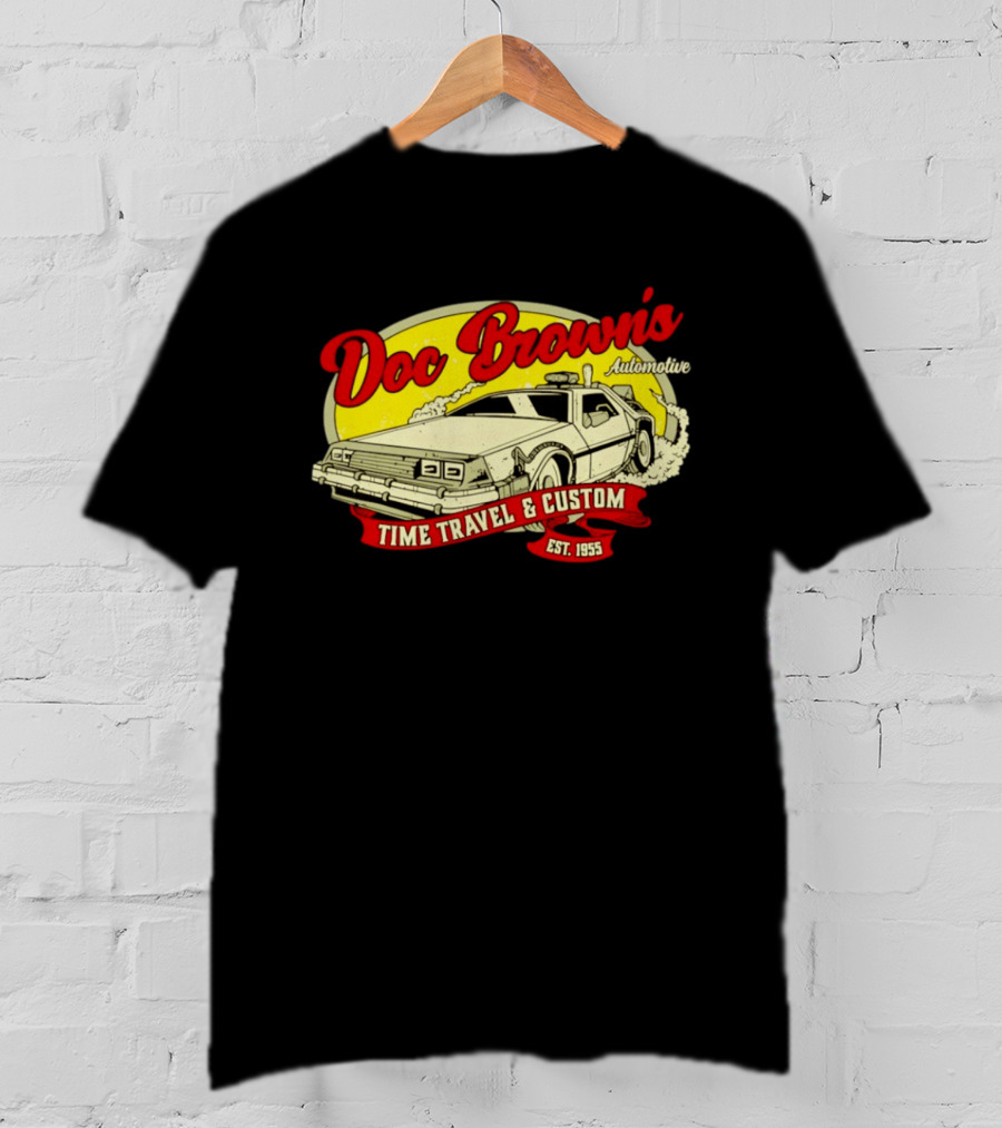 Doc Brown's Automotive Time Travel & Custom Est 1955 Classic DeLorean T-Shirt