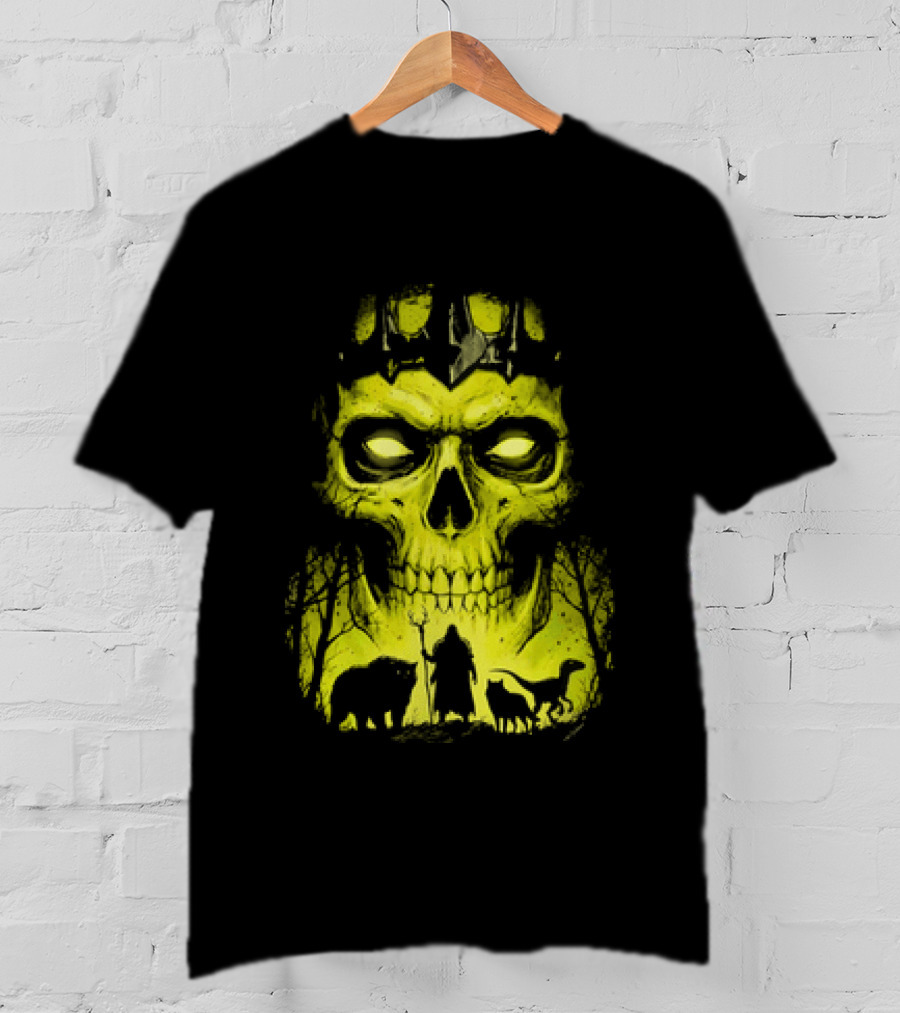Lych Vs Druid Fantasy Dark Necromancer Skull T-Shirt