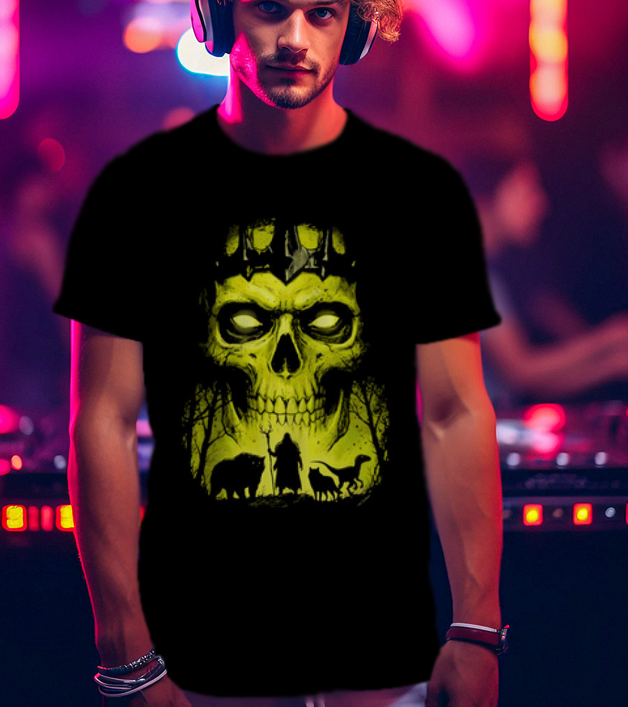 Lych Vs Druid Fantasy Dark Necromancer Skull T-Shirt