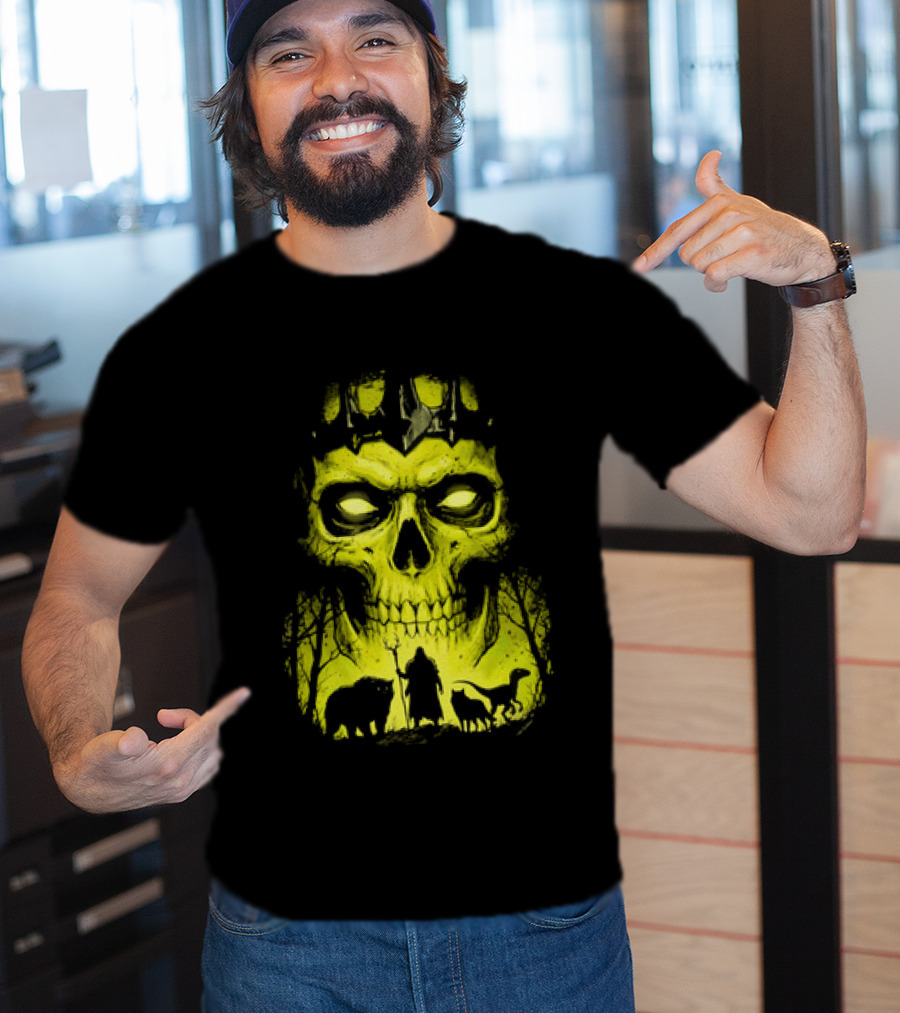 Lych Vs Druid Fantasy Dark Necromancer Skull T-Shirt