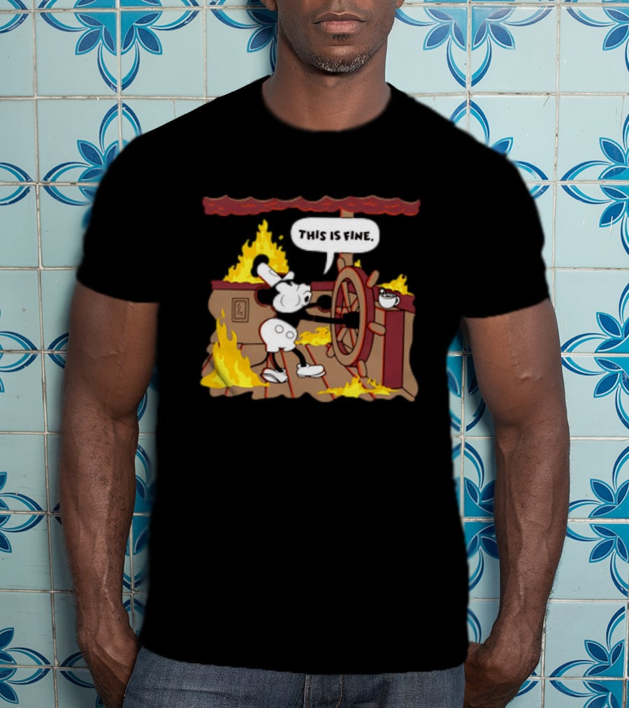 This Is Fine Steamboat Mickey Mouse Fire Captain T-Shirt