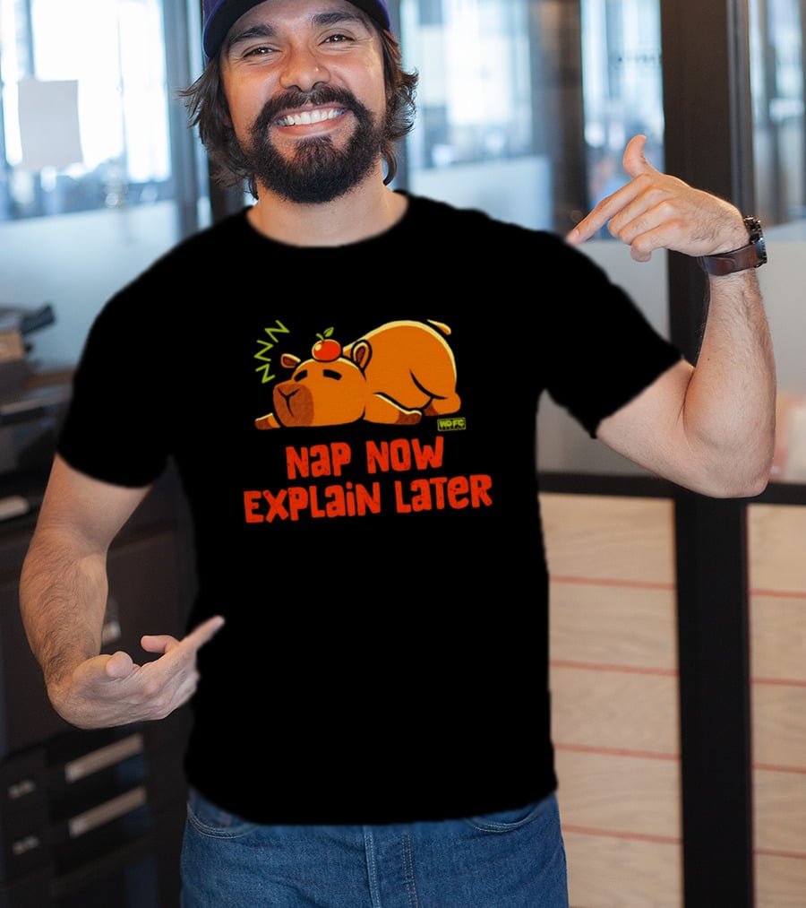 Nap Now Explain Later Cute Capybara With Orange ZZZ T-Shirt
