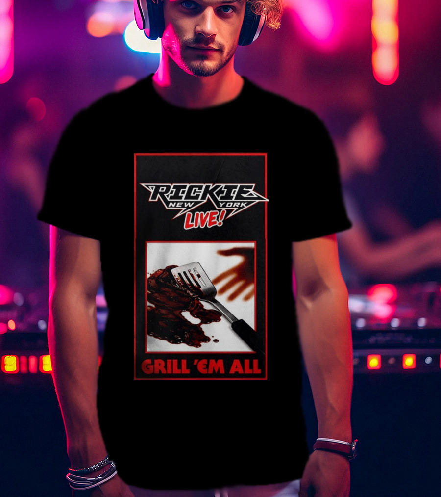 Rickie New York Live Grill Em All Spatula Design With Metal Music Influence T-Shirt