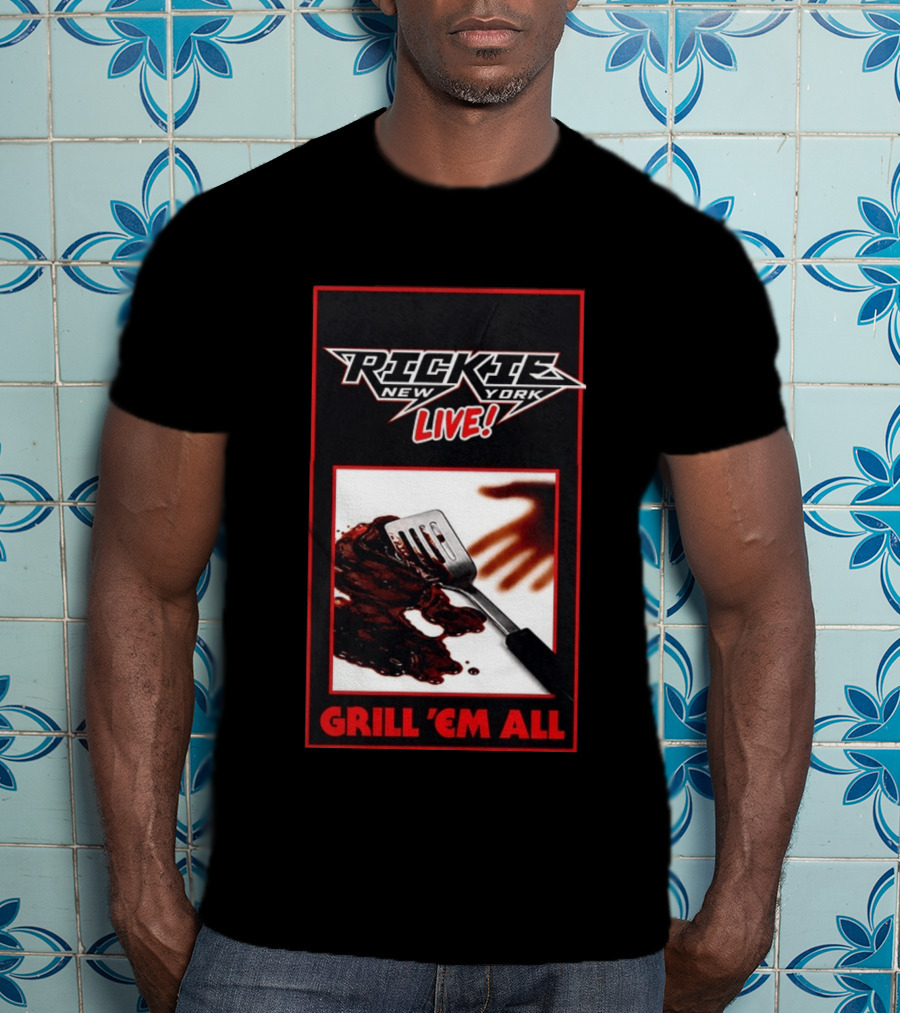 Rickie New York Live Grill Em All Spatula Design With Metal Music Influence T-Shirt