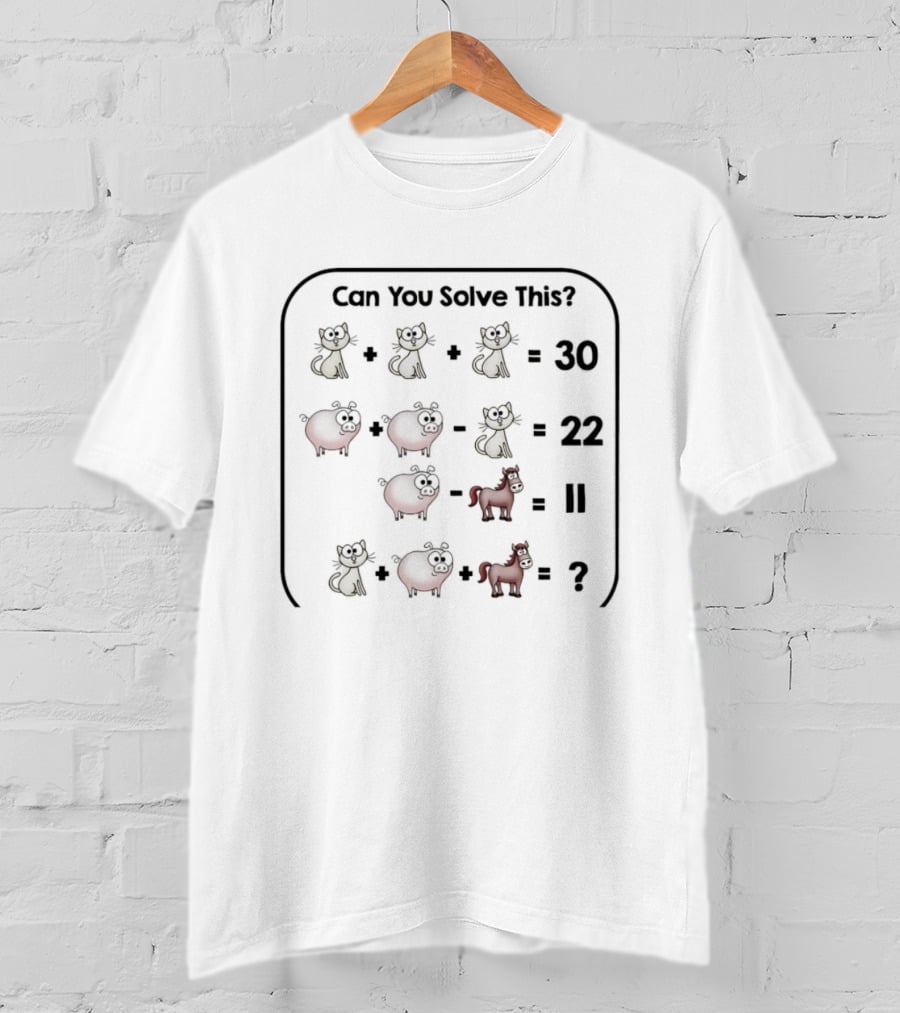 Cat Pig Horse Puzzle Math Challenge Can You Solve This? T-Shirt
