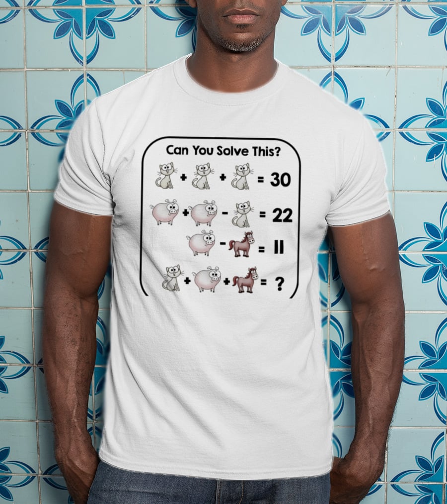 Cat Pig Horse Puzzle Math Challenge Can You Solve This? T-Shirt