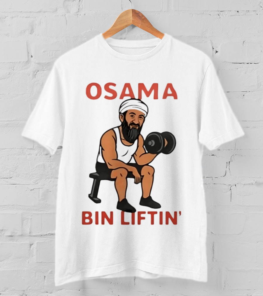 Osama Bin Liftin' Dumbbell Cartoon Weightlifting Humor T-Shirt
