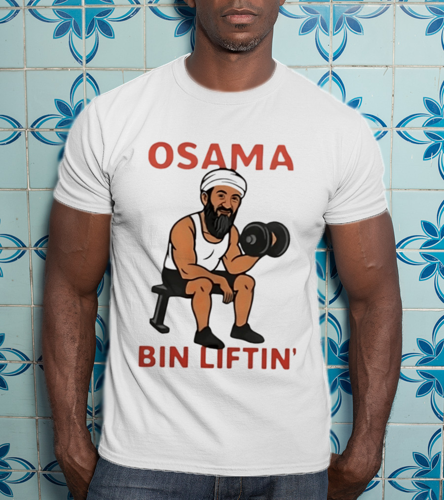Osama Bin Liftin' Dumbbell Cartoon Weightlifting Humor T-Shirt