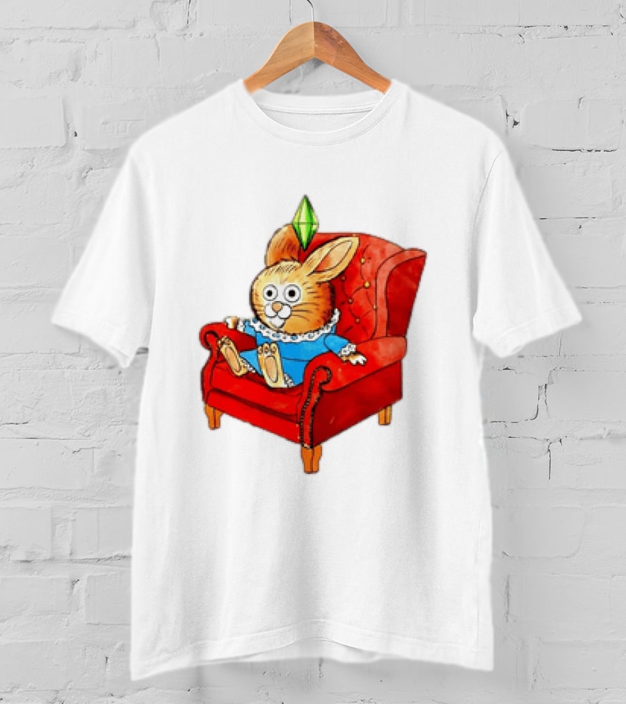 Rabbit They're Turning Me Into A Data Center Tomorrow Green Plumbob Red Couch Blue Dress T-Shirt