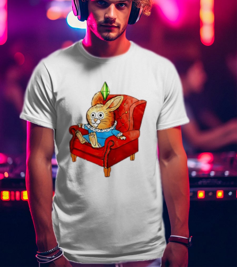 Rabbit They're Turning Me Into A Data Center Tomorrow Green Plumbob Red Couch Blue Dress T-Shirt