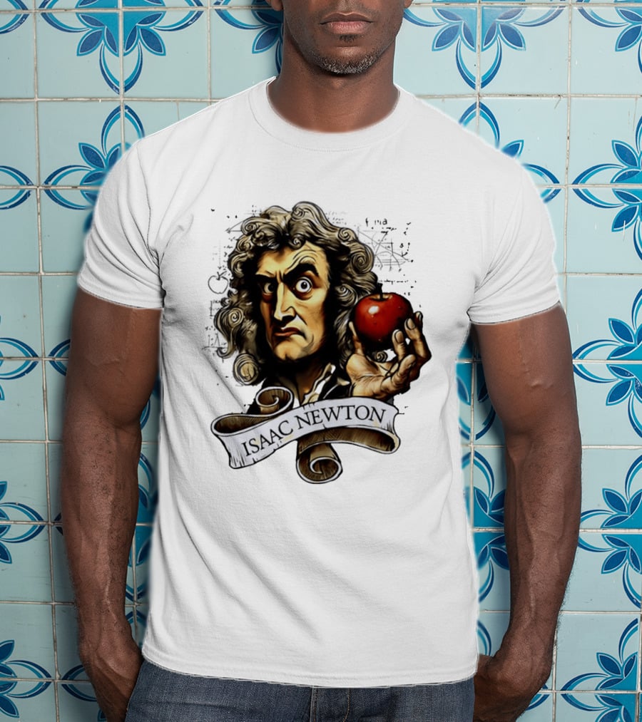 Isaac Newton Scientist With Apple Gravity Physics T-Shirt