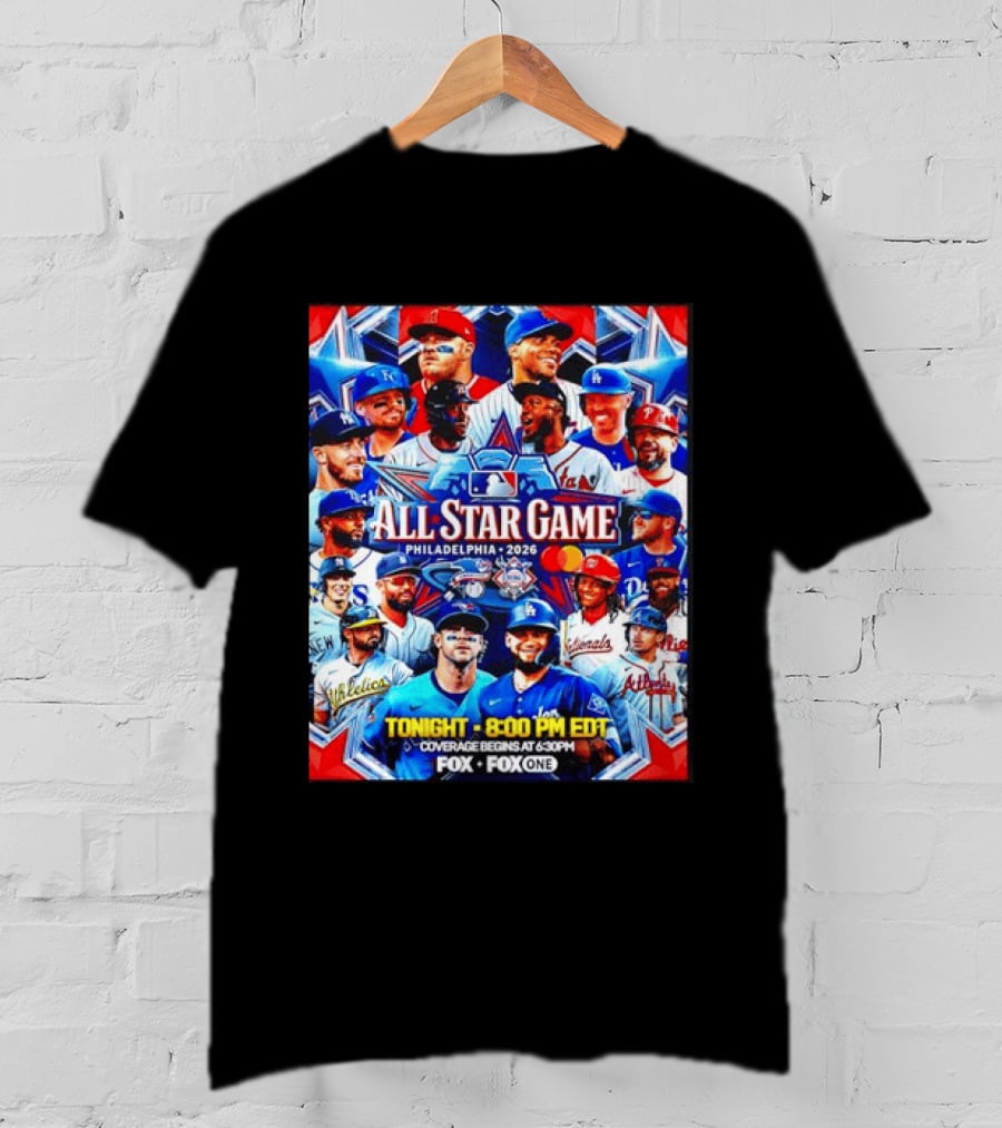2026 MLB All Star Game Philadelphia Featured Stars And Team Jerseys Fox Coverage T-Shirt