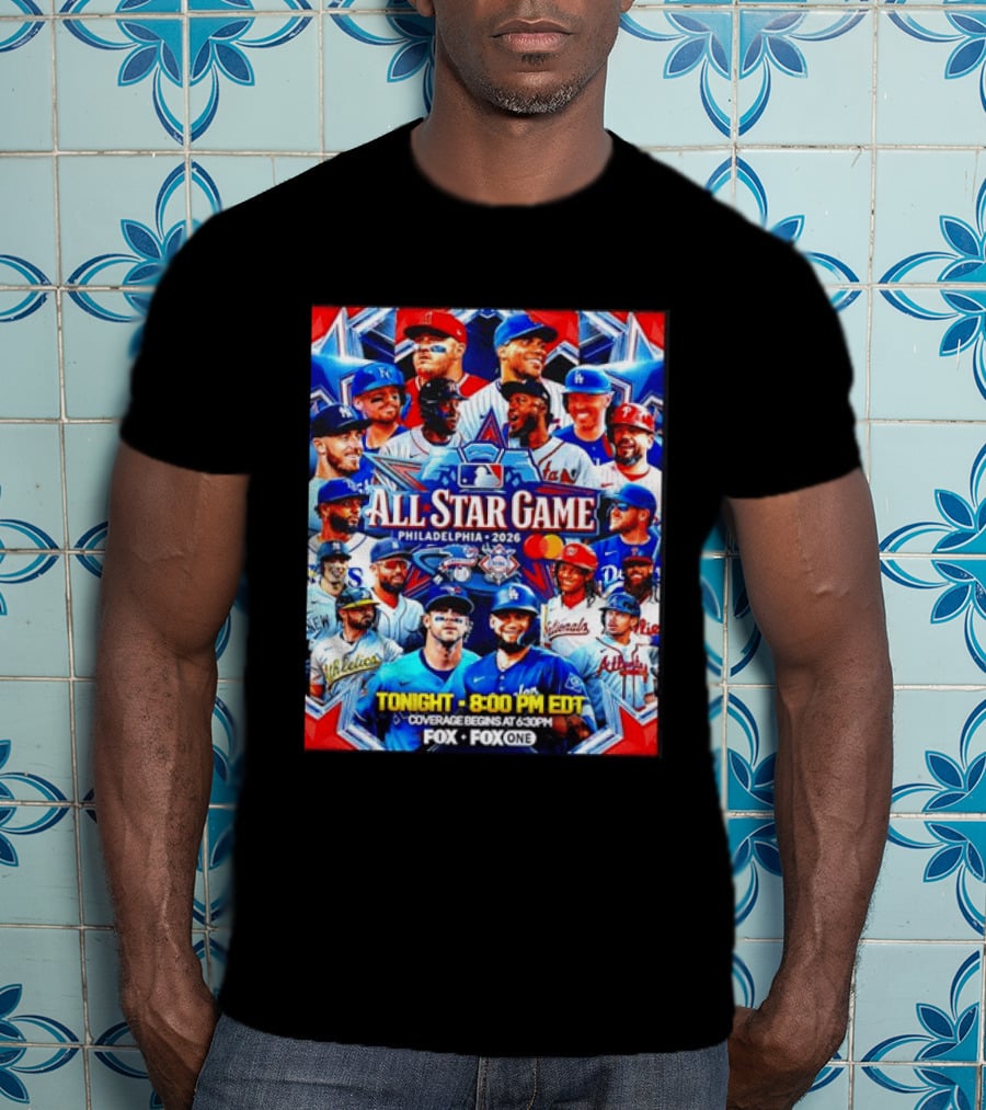 2026 MLB All Star Game Philadelphia Featured Stars And Team Jerseys Fox Coverage T-Shirt